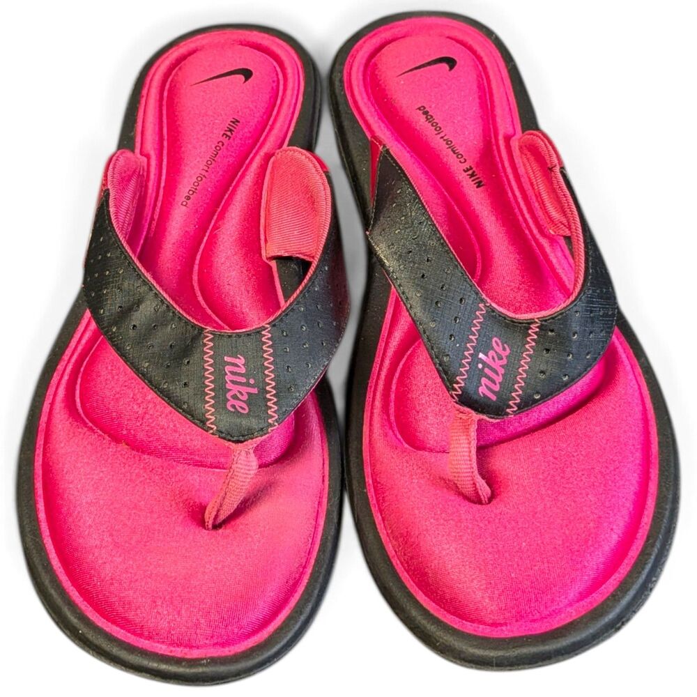 Nike Womens Comfort Footbed Slide Sandal Size 9 Pink & Black - Thong Slip On Exc